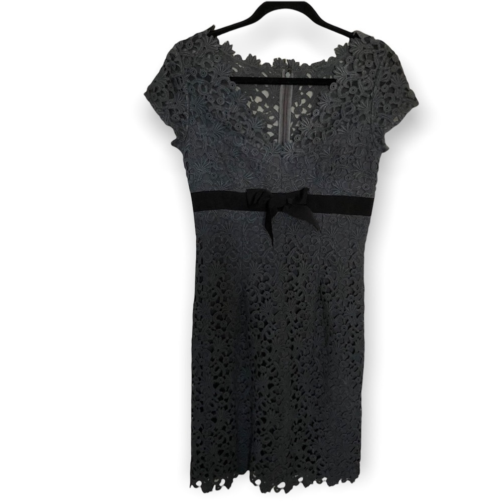 Chetta B lace midi ribbon bow dress